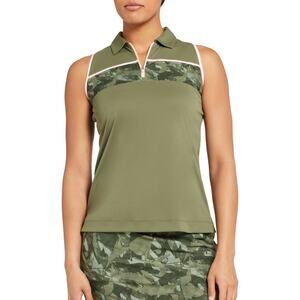 Slazenger Green + Pink Camo Colorblock Zipper Sleeveless Polo XS Golf Tennis